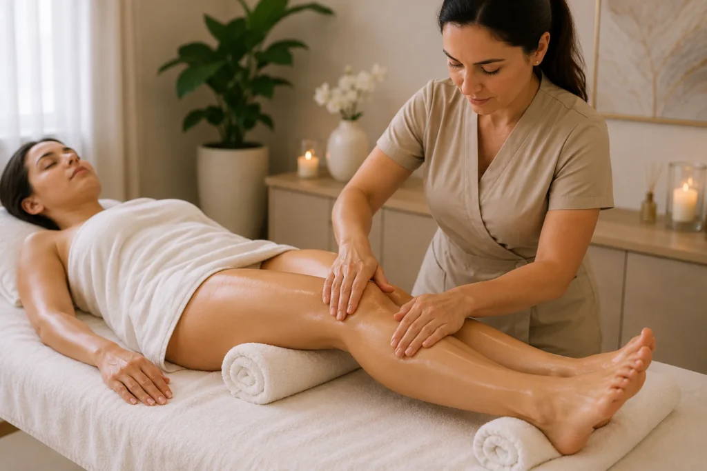 Leg lymphatic drainage massage at home in Dubai